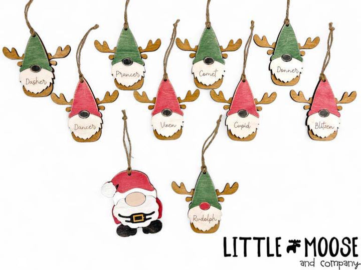 Ornament - Gnome Santa & Reindeer - set of 10
