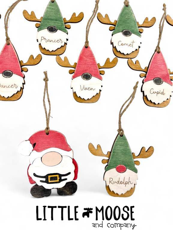 Ornament - Gnome Santa & Reindeer - set of 10