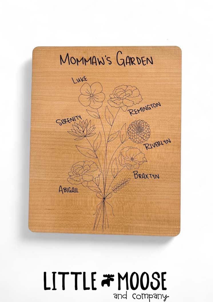 Grandma's Garden sign (or custom name) - birth month flower bouquet