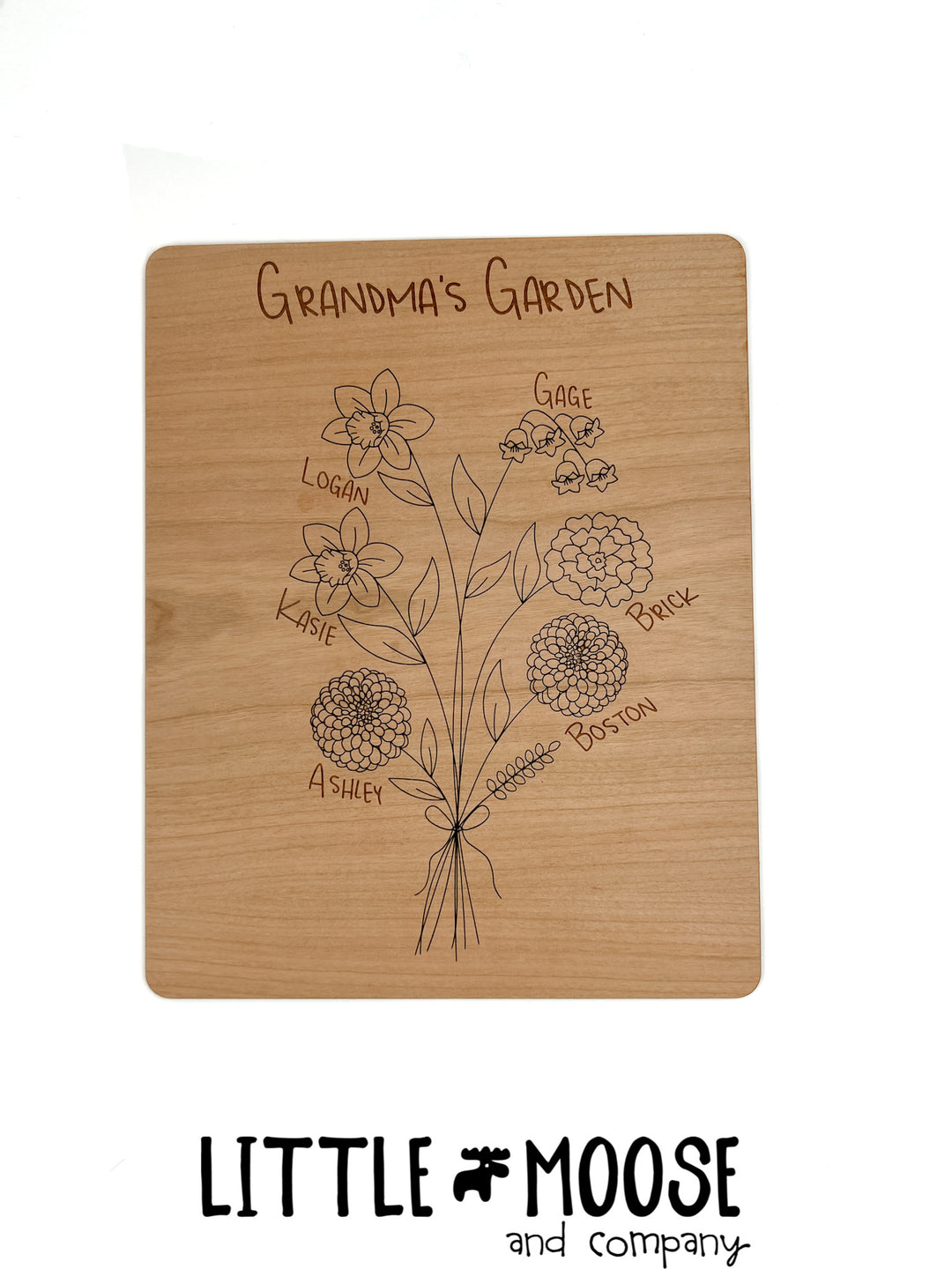 Grandma's Garden sign (or custom name) - birth month flower bouquet