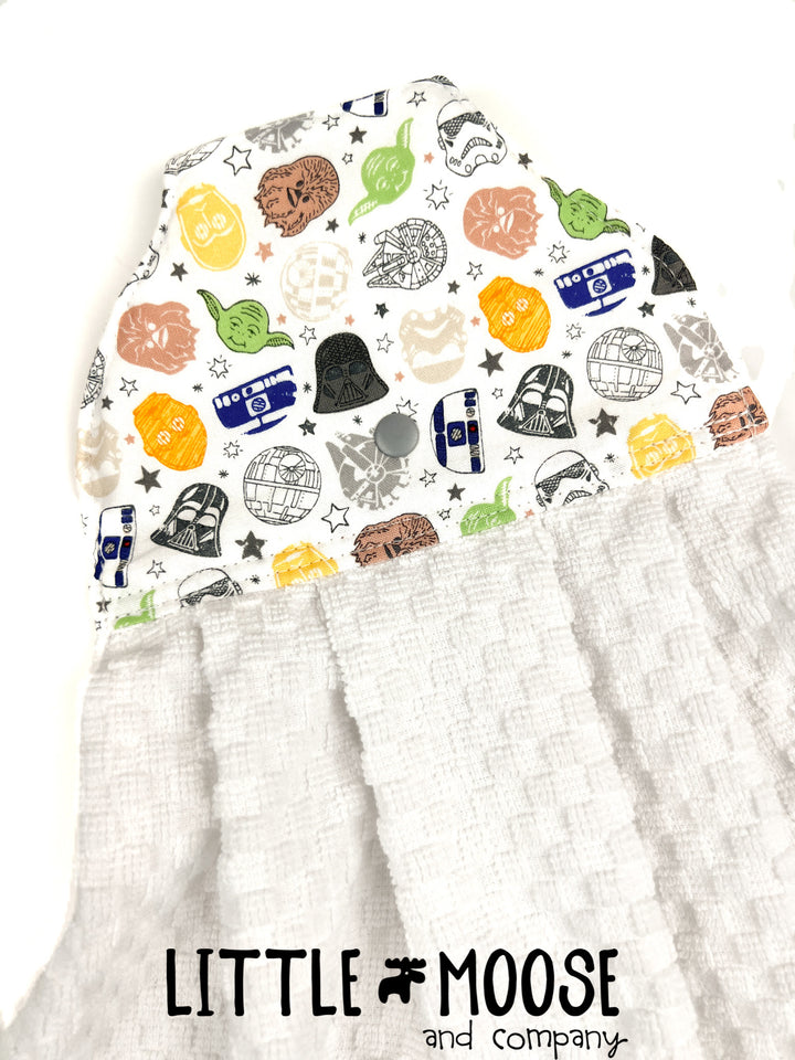 RTS - Hanging Towel - white tossed SW heads